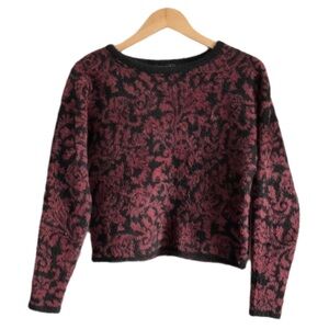Tahari Burgundy & Black Floral Brocade Sweater, S